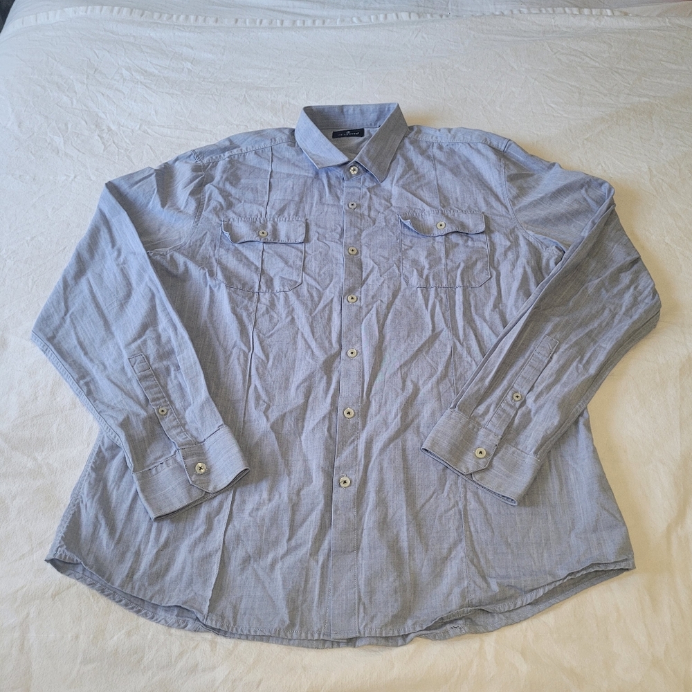 7 Diamonds Shirt Mens 2XL XXL Long Sleeve Light Blue Woven Cotton Classic Preppy